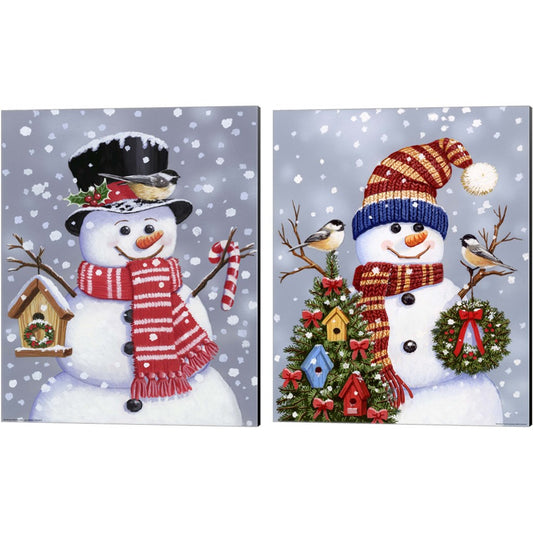 Snowman with Tophat & Wreath by William Vanderdasson, 2 Piece Canvas Art Set