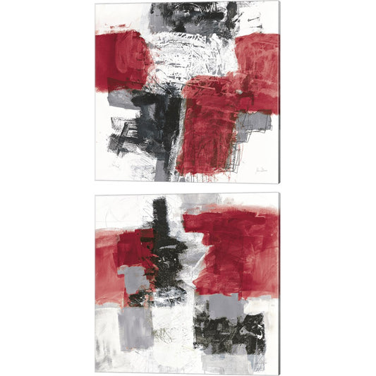 Action Red Black Sq by Jane Davies, 2 Piece Canvas Art Set