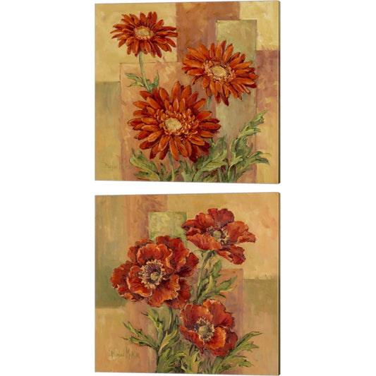 Terracotta Daisies & Poppies by Barbara Mock, 2 Piece Canvas Art Set