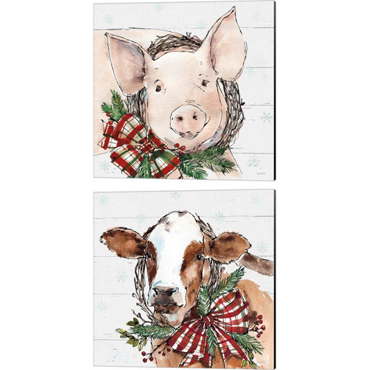 Holiday on The Farm on Gray by Anne Tavoletti, 2 Piece Canvas Art Set