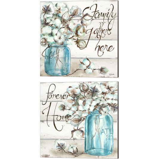 Cotton Boll Mason Jar Family by TRE Sorelle Studios, 2 Piece Canvas Art Set