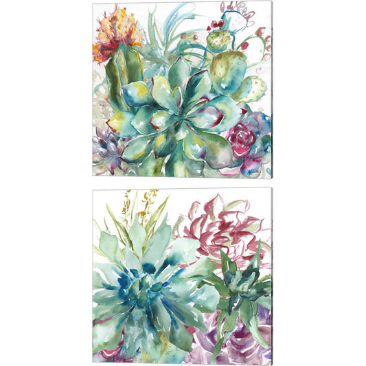 Succulent Garden Watercolor by TRE Sorelle Studios, 2 Piece Canvas Art Set