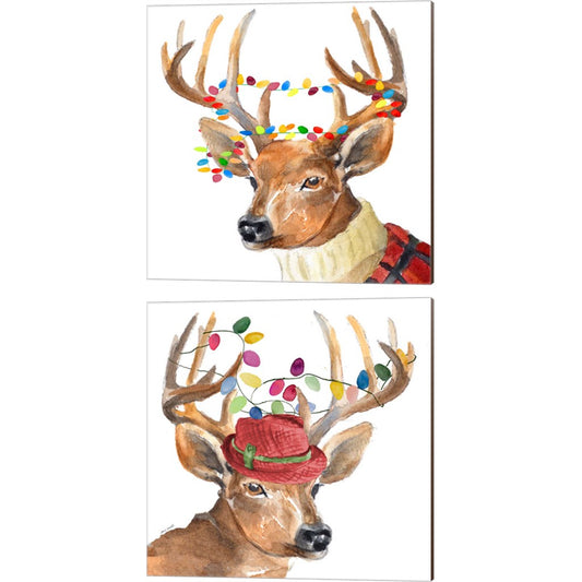 Christmas Lights Reindeer Sweater & Hat by Lanie Loreth, 2 Piece Canvas Art Set