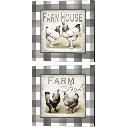 Buffalo Check Farm House Chickens Neutral by TRE Sorelle Studios, 2 Piece Canvas Art Set