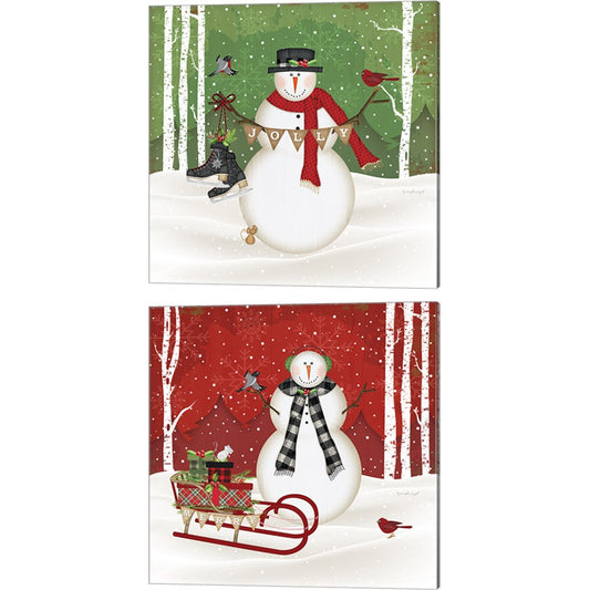 Jolly Snowman & Merry Snowman A by Jennifer Pugh, 2 Piece Canvas Art Set