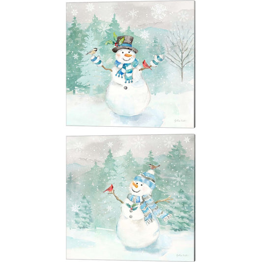 Let It Snow Blue Snowman by Cynthia Coulter, 2 Piece Canvas Art Set