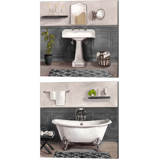 Serene Bath Black & White by Bannarot, 2 Piece Canvas Art Set