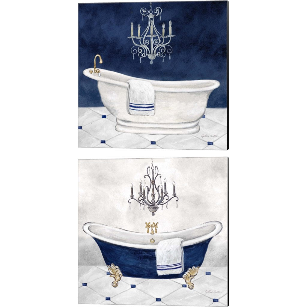 Navy Blue Bath by Cynthia Coulter, 2 Piece Canvas Art Set