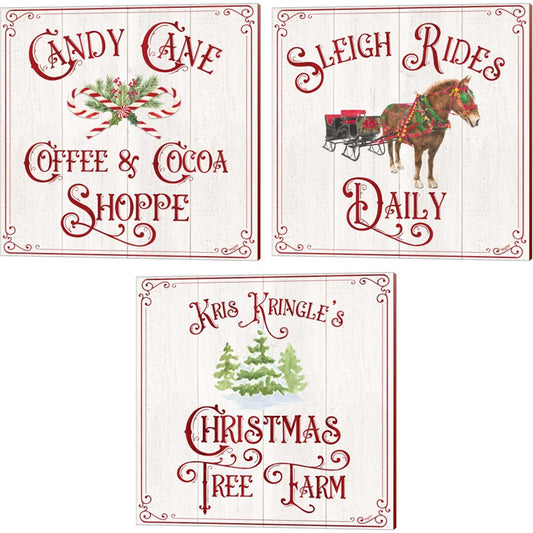 Vintage Christmas Signs by Tara Reed, 3 Piece Canvas Art Set