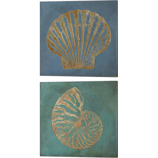 Great Scallop & Nautilus Shell Gold by Cora Niele, 2 Piece Canvas Art Set