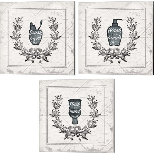 Brush, Wash & Flush by Jennifer Pugh, 3 Piece Canvas Art Set