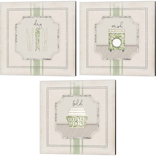 Wash, Dry & Fold - Green by Jennifer Pugh, 3 Piece Canvas Art Set