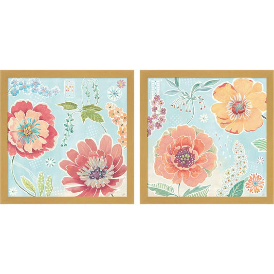 Happy Meadow C by Daphne Brissonnet, 2 Piece Natural Framed Art Set