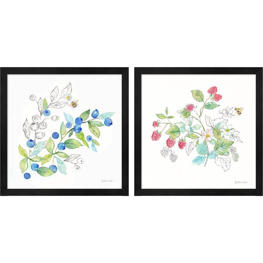 Berries and Bees B by Cynthia Coulter, 2 Piece Black Framed Art Set