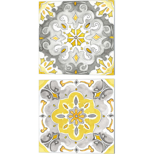 Jewel Medallion Yellow Gray A by Cynthia Coulter, 2 Piece Canvas Art Set