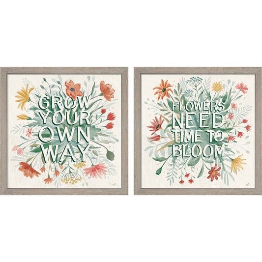 Wildflower Vibes A by Janelle Penner, 2 Piece Rustic White Framed Art Set