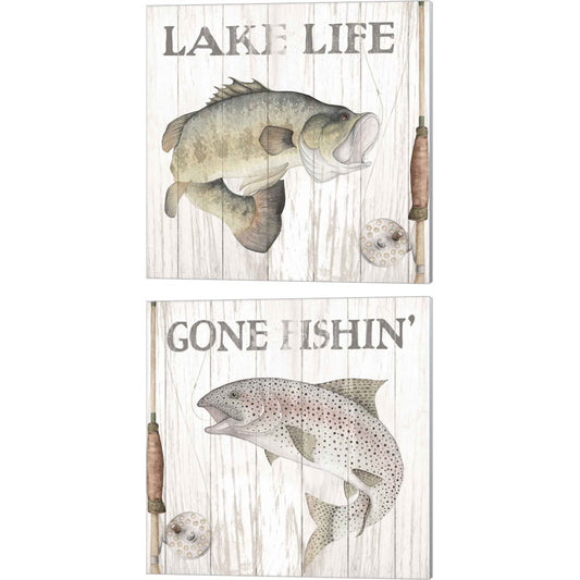 Lake Fishing by Wild Apple Portfolio, 2 Piece Canvas Art Set