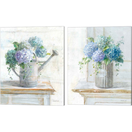 Morning Hydrangeas by Danhui Nai, 2 Piece Canvas Art Set