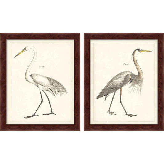 Vintage Heron by Wild Apple Portfolio, 2 Piece Brown Framed Art Set