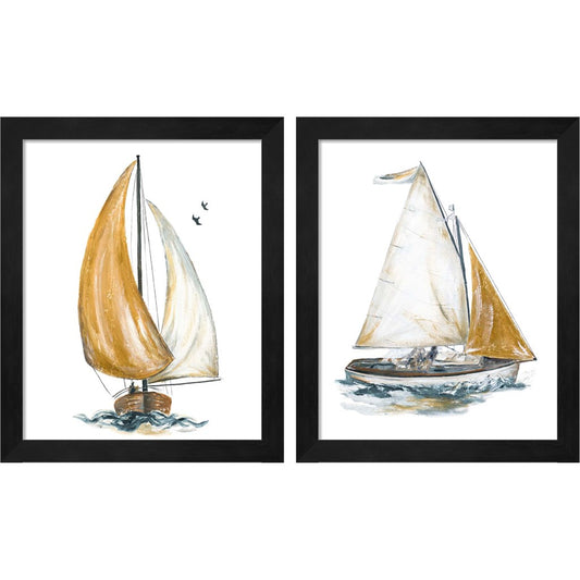 Gold Sail by Patricia Pinto, 2 Piece Black Framed Art Set