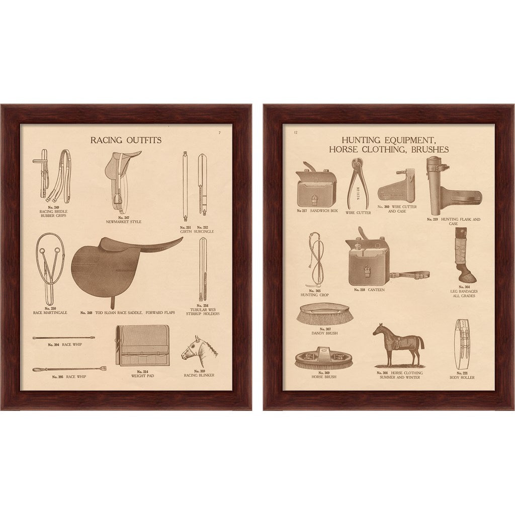 Equine Riding Gear v2 B by Wild Apple Portfolio, 2 Piece Brown Framed Art Set