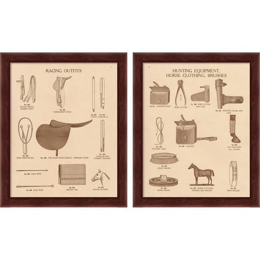 Equine Riding Gear v2 B by Wild Apple Portfolio, 2 Piece Brown Framed Art Set