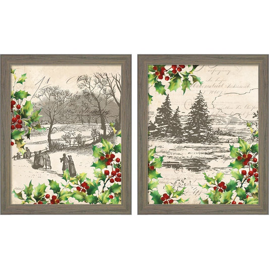 Vintage Holiday A by Katie Pertiet, 2 Piece Rustic Gray Framed Art Set