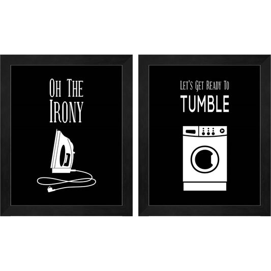 Oh The Irony - Black & Let's Get Ready To Tumble - Black by Color Me Happy, 2 Piece Black Framed Art Set