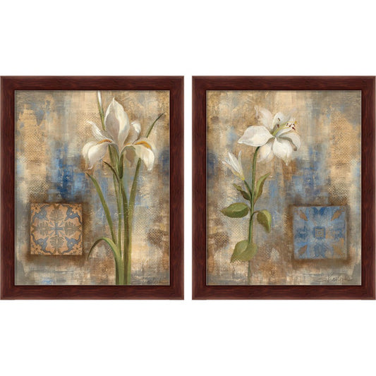 Iris and Tile & Lily and Tile by Silvia Vassileva, 2 Piece Brown Framed Art Set