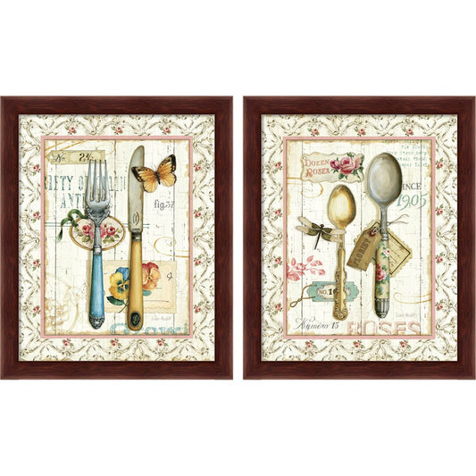 Rose Garden Utensils by Lisa Audit, 2 Piece Brown Framed Art Set