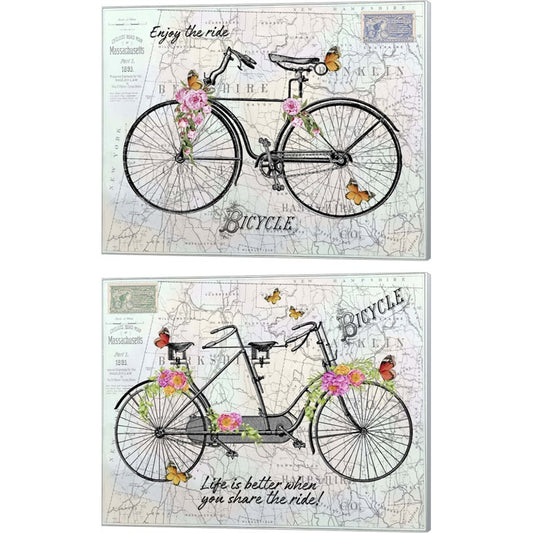 Vintage Bicycle with Map by Jean Plout, 2 Piece Canvas Art Set