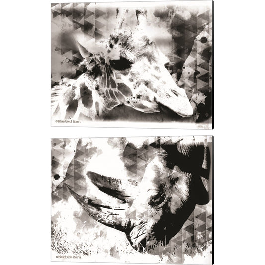 Modern Black & White Giraffe & Rhino by Bluebird Barn, 2 Piece Canvas Art Set