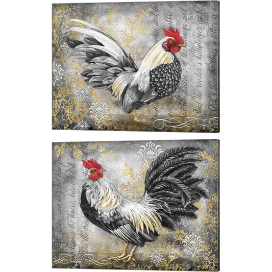 Gold Lace Rooster by Jean Plout, 2 Piece Canvas Art Set