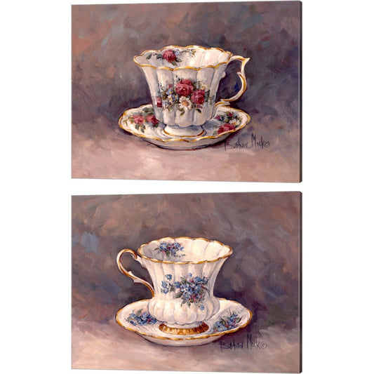 Rose & Blue Nosegay Teacup by Barbara Mock, 2 Piece Canvas Art Set