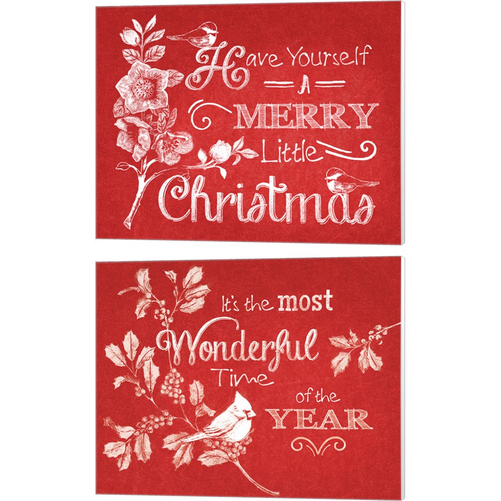 Chalkboard Christmas Sayings on red by Beth Grove, 2 Piece Canvas Art Set