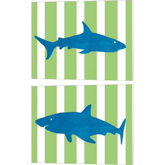 Blue and Green Shark by Linda Woods, 2 Piece Canvas Art Set