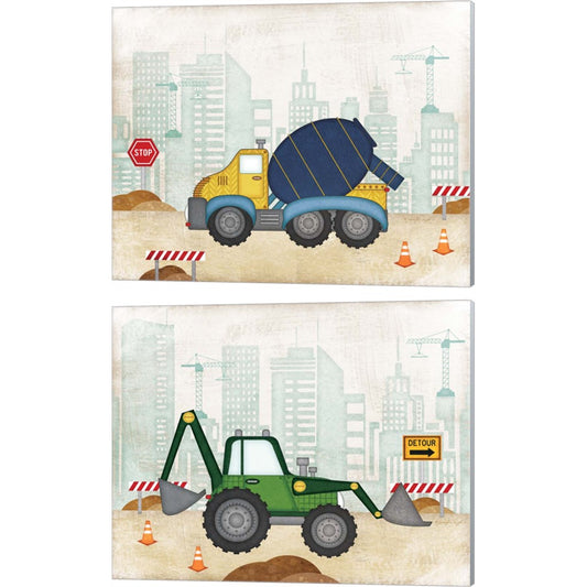 Cement Truck & Backhoe by Jennifer Pugh, 2 Piece Canvas Art Set