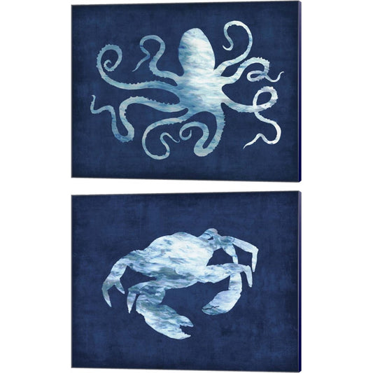 Octopus Blues & Crabby by Edward Selkirk, 2 Piece Canvas Art Set