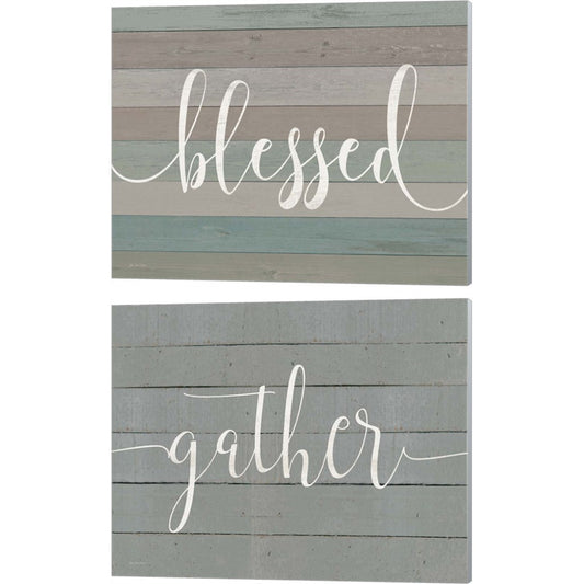 Rustic Blessed & Gather Script by Jo Moulton, 2 Piece Canvas Art Set