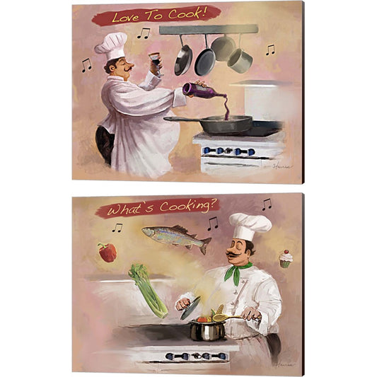 Chef Wine & Look What's Cooking by Frank Harris, 2 Piece Canvas Art Set