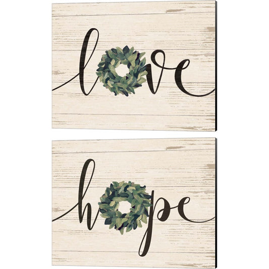 Love & Hope Wreath by Jo Moulton, 2 Piece Canvas Art Set