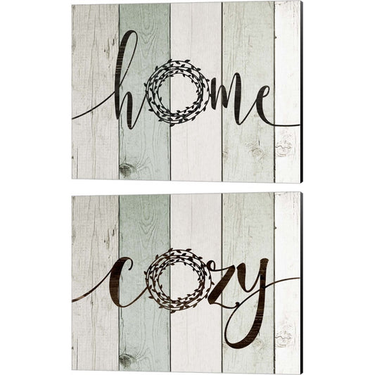 Home & Cozy Rustic Wreath by Jo Moulton, 2 Piece Canvas Art Set